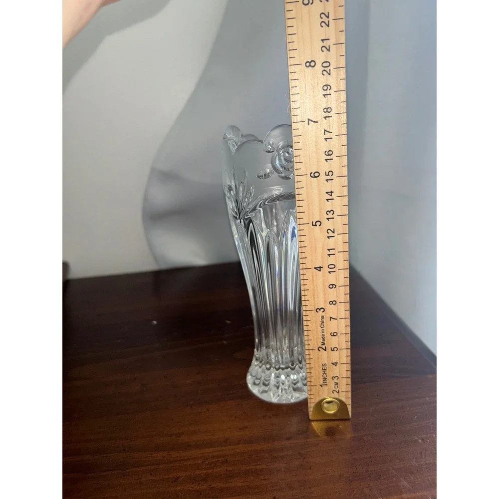 Vintage Oneida Frosted Rose Crystal Bud Vase Scalloped Clear Glass Trumpet